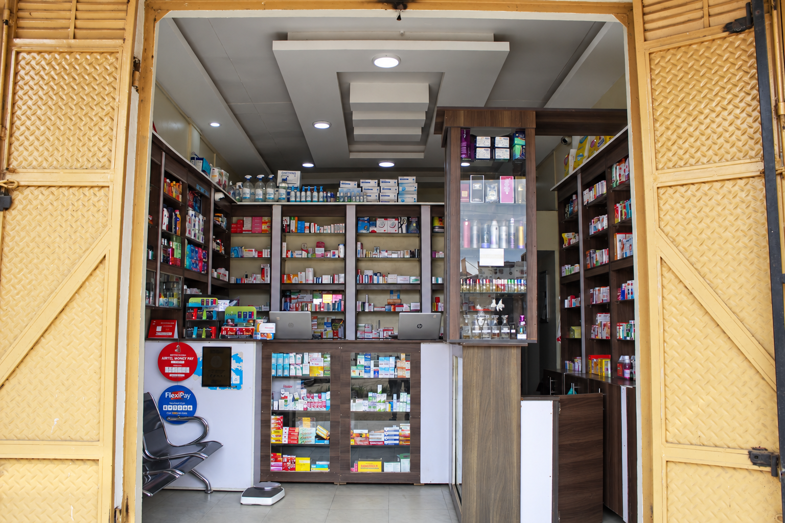 Retail shelves at Kalidad Pharmacy Kahungabunyonyi Branch